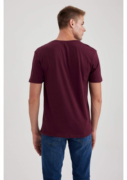 %100 Pamuk Slim Fit Dar Kesim V Yaka Kısa Kollu Tişört B0646AXNS
