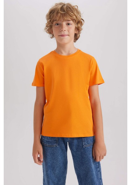 Erkek Çocuk Turuncu Regular Fit Düz Kesim Bisiklet Yaka Basic Düz %100 Pamuk Kısa Kollu Tişört B0667A8NS