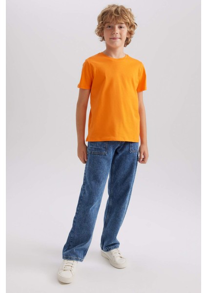 Erkek Çocuk Turuncu Regular Fit Düz Kesim Bisiklet Yaka Basic Düz %100 Pamuk Kısa Kollu Tişört B0667A8NS