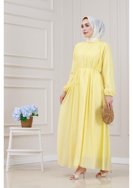 Beli Bağcıklı Pera Elbise-Sarı fiyatları