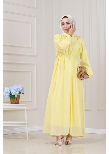 Beli Bağcıklı Pera Elbise-Sarı modelleri