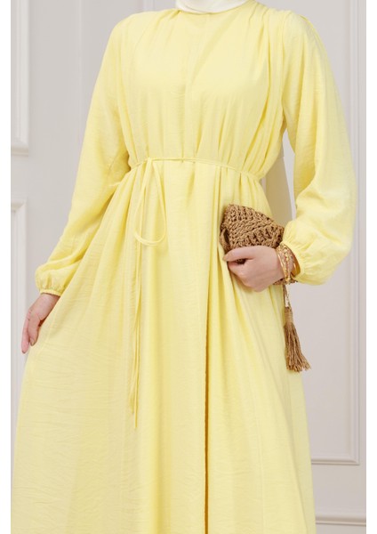 Beli Bağcıklı Pera Elbise-Sarı fırsatları