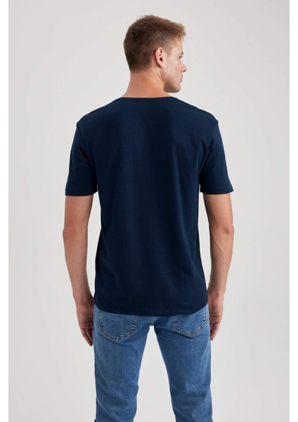%100 Pamuk Slim Fit Dar Kesim V Yaka Kısa Kollu Tişört B0646AXNS