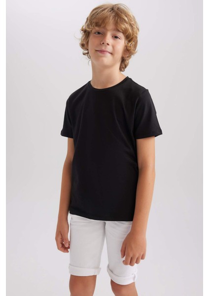 Erkek Çocuk Siyah Regular Fit Düz Kesim Bisiklet Yaka Basic Düz %100 Pamuk Kısa Kollu Tişört B0667A8NS