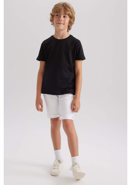 Erkek Çocuk Siyah Regular Fit Düz Kesim Bisiklet Yaka Basic Düz %100 Pamuk Kısa Kollu Tişört B0667A8NS