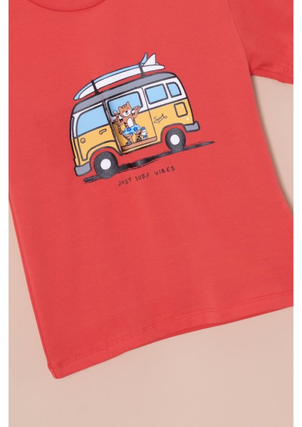 Kiremit Araba Baskılı Nakış Detaylı Erkek Çocuk Bisiklet Yaka Tişört 20954 fiyatları