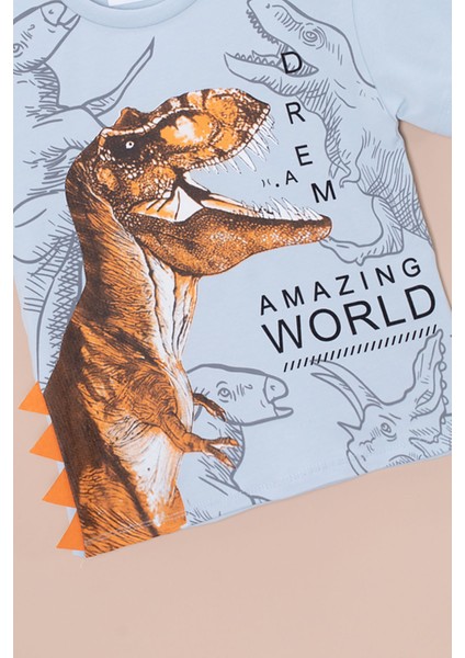 Mavi Dinozor Baskılı Bisiklet Yaka Erkek Bebek Tişört 20950 fiyatları