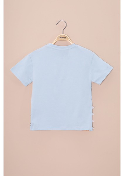 Mavi Dinozor Baskılı Bisiklet Yaka Erkek Bebek Tişört 20950 modelleri