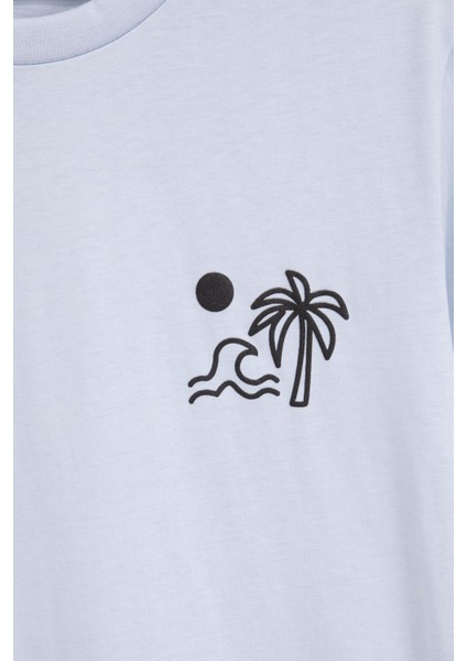 Mavi Palmiye Baskılı Sırtı Yazılı Erkek Çocuk Kısa Kol Tişört 20927 fiyatları