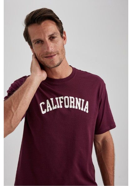 %100 Pamuk Regular Fit Bisiklet Yaka Baskılı Kısa Kollu Tişört B0656AXNS