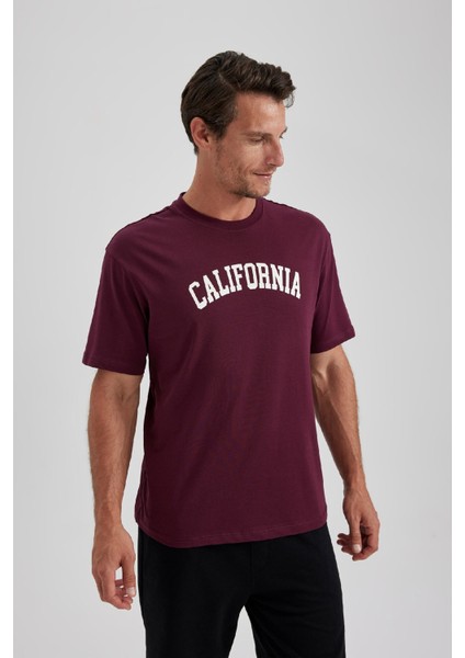 %100 Pamuk Regular Fit Bisiklet Yaka Baskılı Kısa Kollu Tişört B0656AXNS