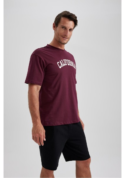 %100 Pamuk Regular Fit Bisiklet Yaka Baskılı Kısa Kollu Tişört B0656AXNS