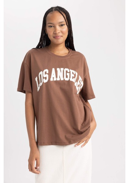 Oversize Geniş Kalıp Bisiklet Yaka Kısa Kollu Tişört B0661AXNS