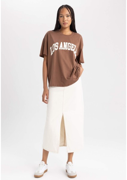 Oversize Geniş Kalıp Bisiklet Yaka Kısa Kollu Tişört B0661AXNS