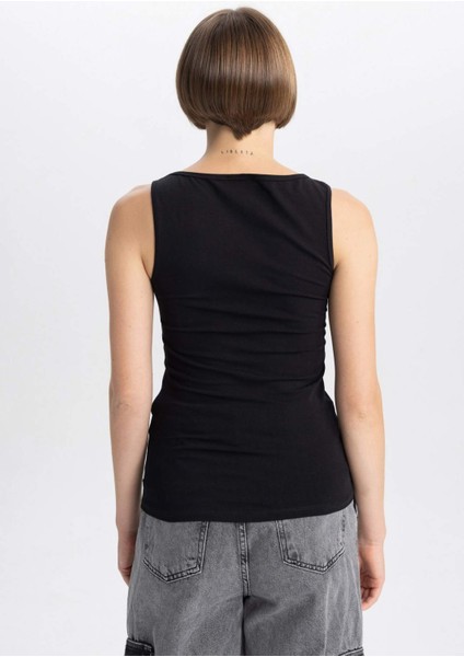 Kadın Siyah Slim Fit Dar Kesim Bisiklet Yaka Düz Basic %100 Pamuk Atlet B0652AXNS