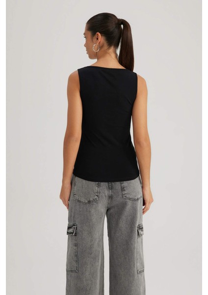 Kadın Siyah Slim Fit Dar Kesim Bisiklet Yaka Düz Basic %100 Pamuk Atlet B0652AXNS