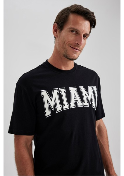 Regular Fit Bisiklet Yaka Baskılı Kısa Kollu Tişört B0656AXNS