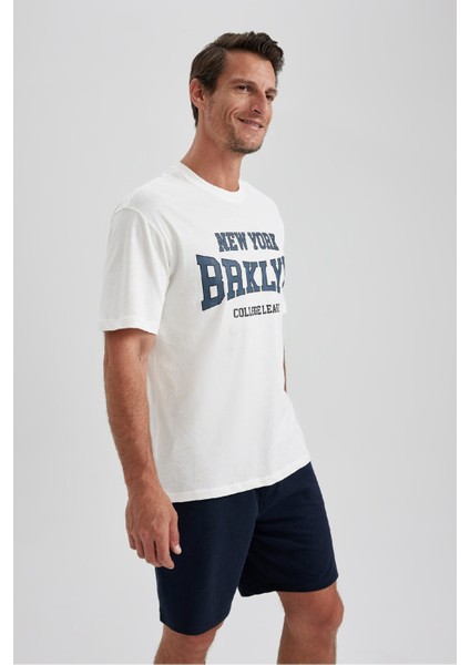 %100 Pamuk Regular Fit Bisiklet Yaka Baskılı Kısa Kollu Tişört B0656AXNS