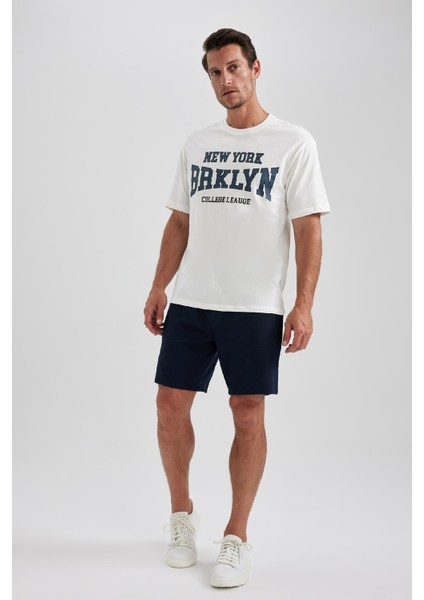 %100 Pamuk Regular Fit Bisiklet Yaka Baskılı Kısa Kollu Tişört B0656AXNS