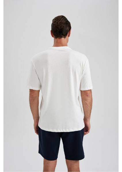 %100 Pamuk Regular Fit Bisiklet Yaka Baskılı Kısa Kollu Tişört B0656AXNS