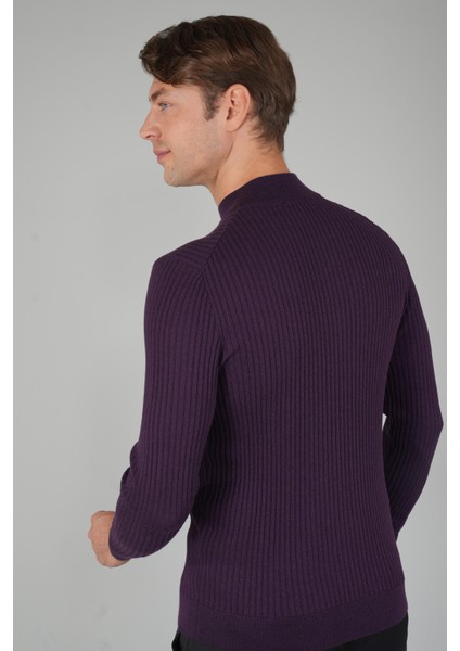 Mürdüm Yarım Balıkçı Fermuarlı Full Jakar Yün Erkek Triko TR23K23201_D23 fiyatları
