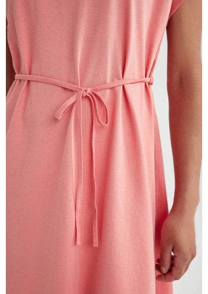 Kadın Kırmızı A Line A Kesim Bisiklet Yaka Düz Basic Penye %100 Pamuk Kısa Kollu Elbise B0655AXNS