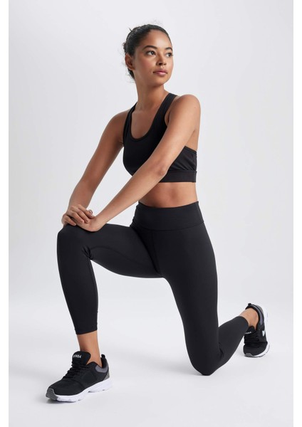 Fit Siyah Yüksek Bel İçi Yumuşak Tüylü Beli Saran Basic Düz Sporcu Tayt W8206AZ23AU