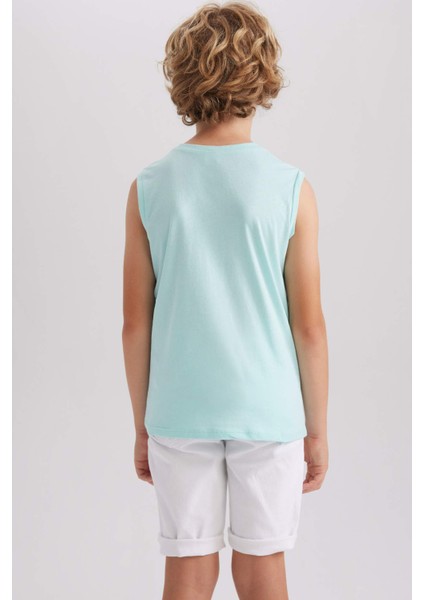 Erkek Çocuk Turkuaz Standart Fit Normal Kesim Bisiklet Yaka Basic Düz %100 Pamuklu Atlet B0669A8NS