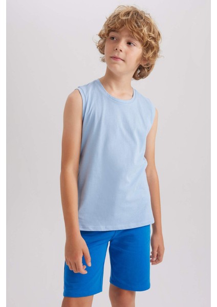 Erkek Çocuk Bisiklet Yaka Basic Düz Atlet B0669A8NS