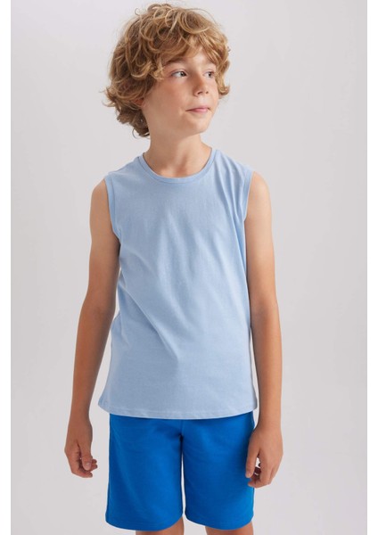 Erkek Çocuk Bisiklet Yaka Basic Düz Atlet B0669A8NS