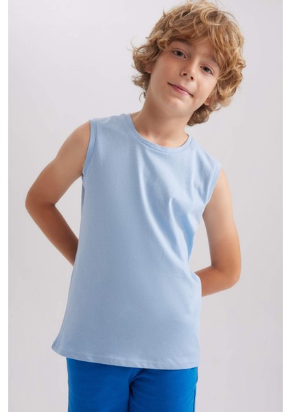 Erkek Çocuk Bisiklet Yaka Basic Düz Atlet B0669A8NS