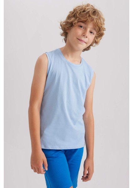 Erkek Çocuk Bisiklet Yaka Basic Düz Atlet B0669A8NS