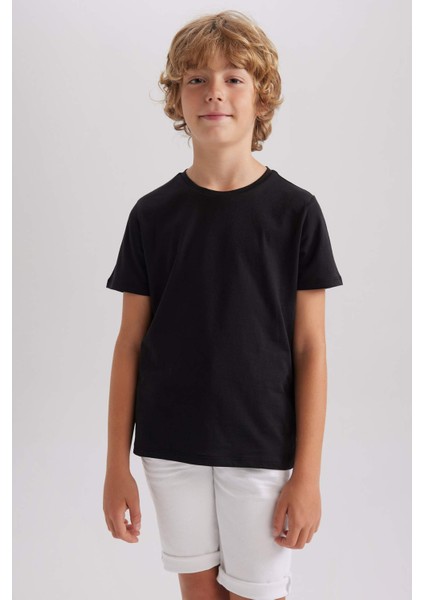 Erkek Çocuk Siyah Regular Fit Düz Kesim Bisiklet Yaka Basic Düz %100 Pamuk Kısa Kollu Tişört B0667A8NS