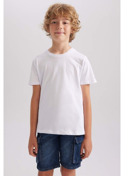Erkek Çocuk Bisiklet Yaka Basic Düz Kısa Kollu Tişört B0667A8NS