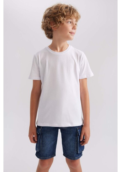 Erkek Çocuk Bisiklet Yaka Basic Düz Kısa Kollu Tişört B0667A8NS