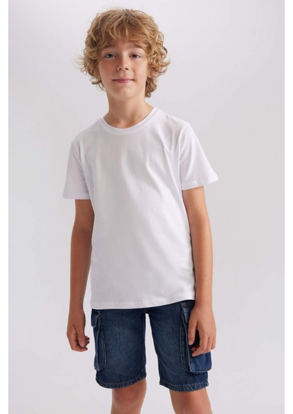 Erkek Çocuk Bisiklet Yaka Basic Düz Kısa Kollu Tişört B0667A8NS