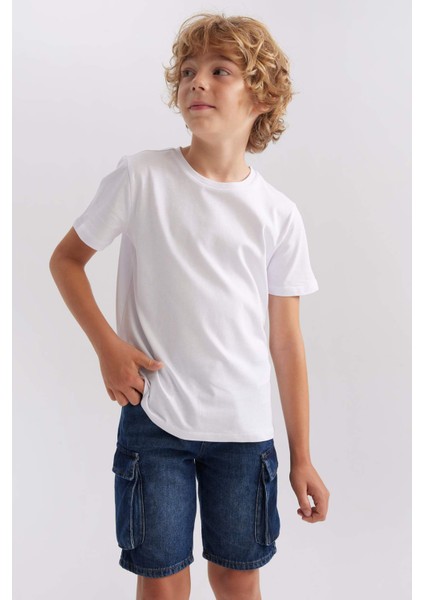 Erkek Çocuk Bisiklet Yaka Basic Düz Kısa Kollu Tişört B0667A8NS