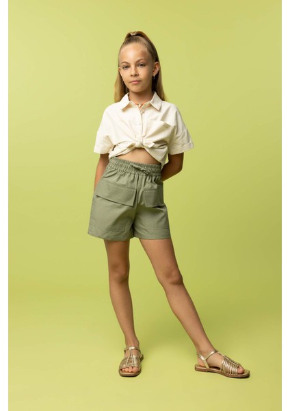 Kız Çocuk Crop Keten Kısa Kollu Gömlek Z4914A623HS