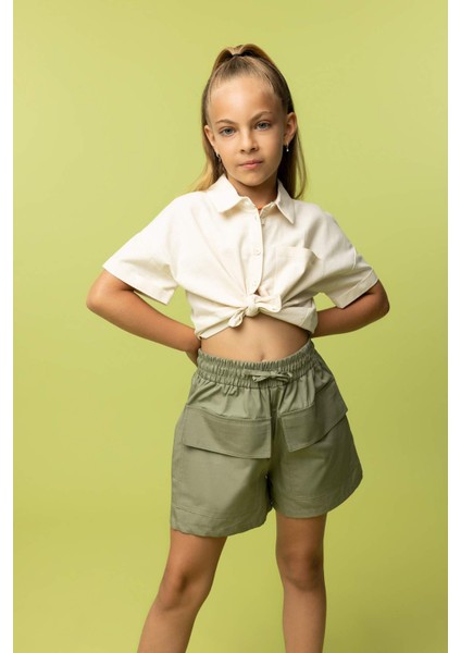 Kız Çocuk Crop Keten Kısa Kollu Gömlek Z4914A623HS