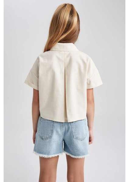 Kız Çocuk Crop Keten Kısa Kollu Gömlek Z4914A623HS