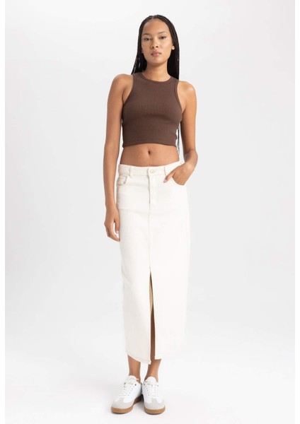 Kadın Kahverengi Fitted Halter Yaka Düz Basic Pamuklu Atlet B0658AXNS