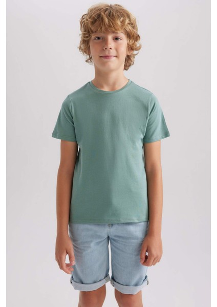 Erkek Çocuk Bisiklet Yaka Basic Düz Kısa Kollu Tişört B0667A8NS