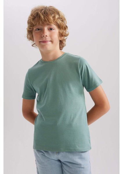 Erkek Çocuk Bisiklet Yaka Basic Düz Kısa Kollu Tişört B0667A8NS