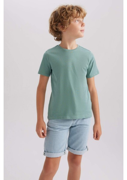 Erkek Çocuk Bisiklet Yaka Basic Düz Kısa Kollu Tişört B0667A8NS