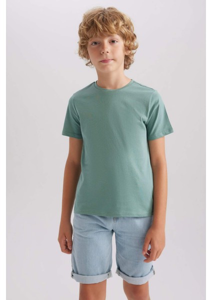 Erkek Çocuk Bisiklet Yaka Basic Düz Kısa Kollu Tişört B0667A8NS