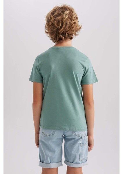 Erkek Çocuk Bisiklet Yaka Basic Düz Kısa Kollu Tişört B0667A8NS