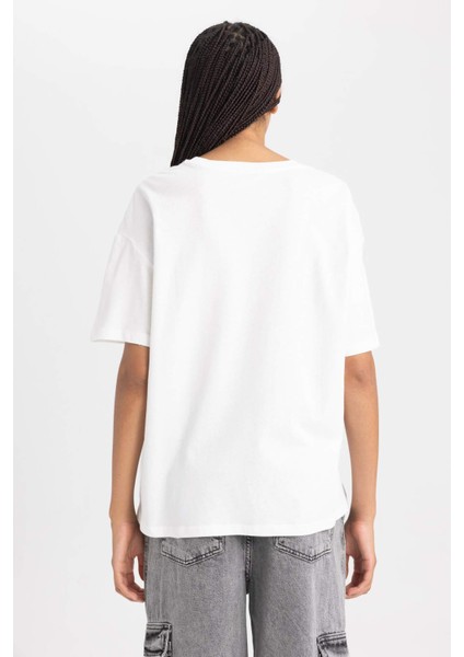 Oversize Geniş Kalıp Bisiklet Yaka Kısa Kollu Tişört B0661AXNS