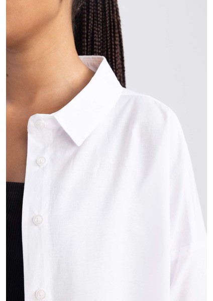 Oversize Geniş Kalıp Gömlek Yaka Poplin Uzun Kollu Tunik B0659AXNS