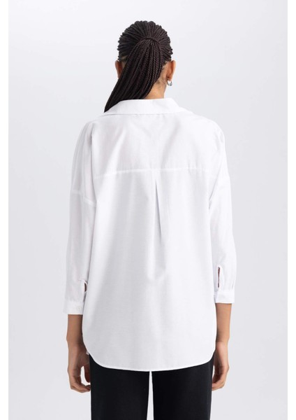 Oversize Geniş Kalıp Gömlek Yaka Poplin Uzun Kollu Tunik B0659AXNS