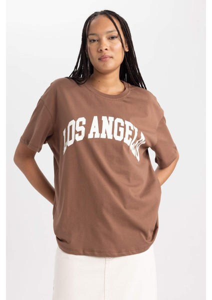 Oversize Geniş Kalıp Bisiklet Yaka Kısa Kollu Tişört B0661AXNS